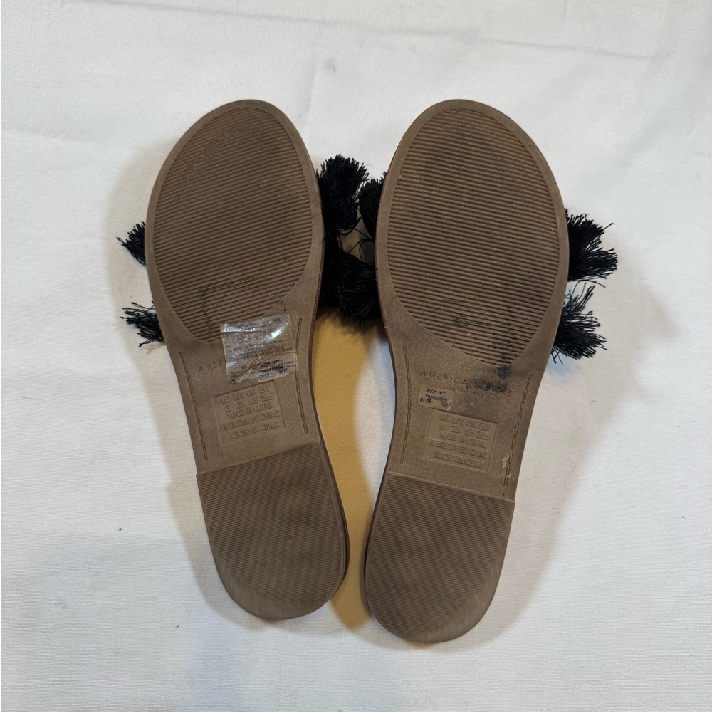 American Eagle Women’s Boho Fringed Black Slide Sandals - Worn once! - Picture 6 of 7